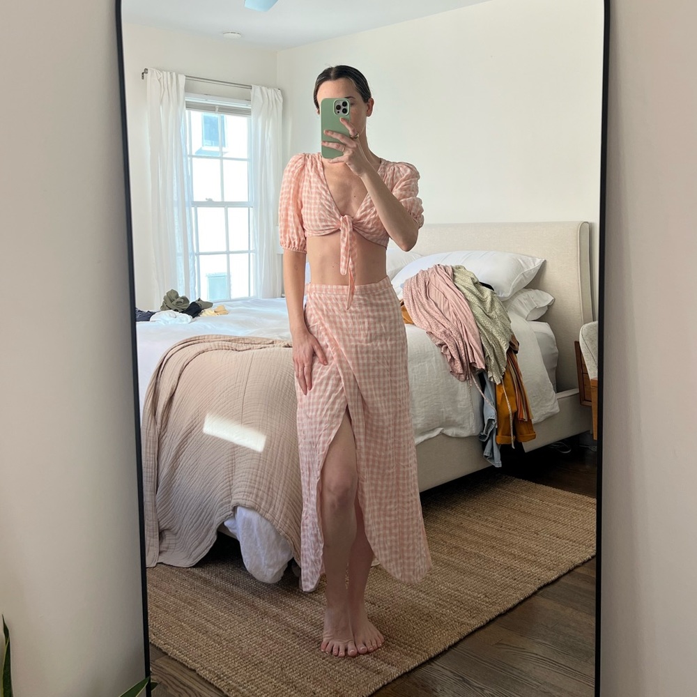 LPA pink and white gingham skirt set